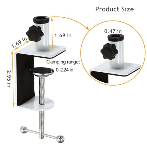 Desk C-Clamp with 1/2" Thread Hole, C Clamp for Microphone Stand, Adjustable Metal Table Clamp on Desk Lamp, Black Desk Lamp Clamp for Swing Arm Magnifying (4, white) - color: White