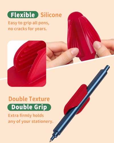 Tiizze Adhesive Pencil Holders for Desk Set of 10 - Silicone Pen Holder with 15 PCS Upgraded Adhesive Pads - Flexible Pencil Holder for Walls Clipboards, Office Essentials Accessories Teacher Supplies - color: Red
