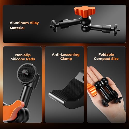 K&F CONCEPT 6" Magic Arm Clamp with Super Clamp, 360°Ballhead Articulating Mini Arm for Monitor, LED Light, Webcam, Action Camera - size: 6 Inch with Clamp