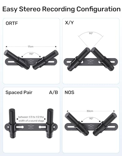 Stereo Array Spacing Mic Bar Mount, Aluminum Dual Microphone Holder with Ruled Markings & Adjustable Positioning, Fits 5/8", 3/8" & 1/4" Stands, Ideal for XY/ORTF Recording, Studio, Podcasting - size: Mic Bar