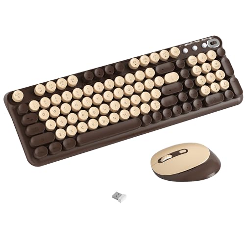 Wireless Keyboard and Mouse Combo, 2.4GHz USB Receiver, Plug and Play, Retro Full Size Typewriter Keyboard and Wireless Mouse for Computer, Laptop, Windows, Mac, and PC (Coffee) - color: Coffee