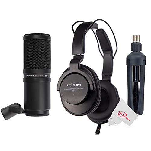 Zoom PodTrak P4 Portable Multitrack Podcast Recorder + Zoom ZDM-1 Podcast Mic Pack Accessory Bundle With Microphone, Headphones, Tripod, Windscreen & Cable + Accessory Kit