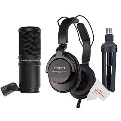 Zoom PodTrak P4 Portable Multitrack Podcast Recorder + Zoom ZDM-1 Podcast Mic Pack Accessory Bundle With Microphone, Headphones, Tripod, Windscreen & Cable + Accessory Kit
