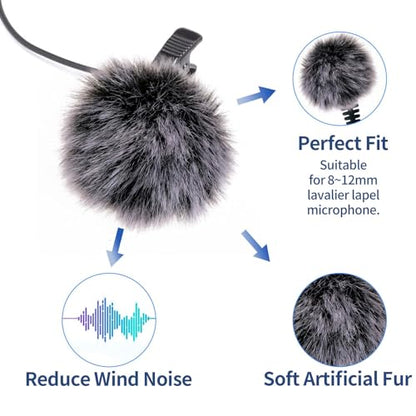 Microphone Cover Furry Windscreen & Foam Cover Set for Lavalier Lapel Microphone Microphone Cover Professional Lapel Headset Windscreen Foam Cover Set