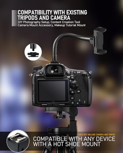 KHC1417 Ring Light Phone Holder with Flexible Heavy-Duty Gooseneck Arm – Adjustable Smartphone Mount with Hot Shoe Adapter for Tripods, Camera Mounts, iPhone & Android, 9-INCH - size: 9" with Hot Shoe