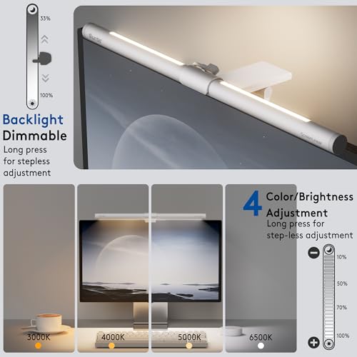 Quntis Monitor Light Bar with Remote, Eye-Care No Glare, Space Saving Home Office Desk Lamp, White, Stepless Dimming, Easy Setup LED Computer Light Backlight for Curved Gaming Monitors Reading Study - color: White
