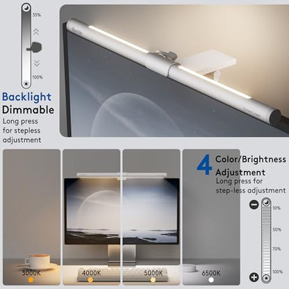 Quntis Monitor Light Bar with Remote, Eye-Care No Glare, Space Saving Home Office Desk Lamp, White, Stepless Dimming, Easy Setup LED Computer Light Backlight for Curved Gaming Monitors Reading Study - color: White