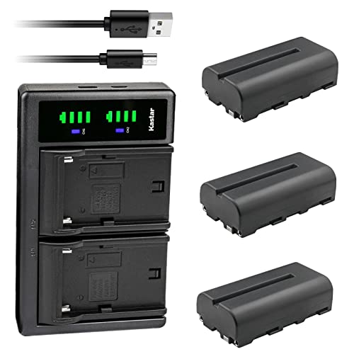 Kastar 3-Pack NP-F550 / NP-F570 Battery and LTD2 USB Charger Compatible with Neewer Advanced 660 Dimmable Bi-Color LED Pane Light, P200 CRI97+ RGB LED Video Light, P280 CRI97+ RGB LED Video Light - size: 1 Charger + 3 Batteries
