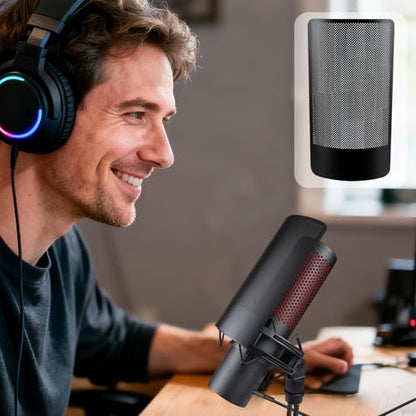 SOULWIT Shield Microphone Pop Filter for HyperX QuadCast/S/2/2S, Mic Cover Foam with Metal Windscreen for Most HyperX Shock Mounts - Black