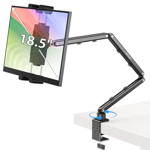Urmust Portable Monitor Stand 15.6", iPad Stand for Desk, Portable Monitor Holder up to 18.5" Holds, Adjustable Desktop Tablet Arm Mount, Apple iPad Holder for Desk, for 4.7"-12.9" i Pad Pro/Air/Mini - size: 3 Arm Pro-Up to 18.5" Black