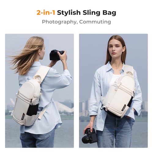 K&F CONCEPT Camera Sling Bag Crossbody Bag Camera Shoulder Backpack DSLR/SLR/Mirrorless Photography Bags Compatible with Canon/Nikon/Sony/Fuji/Gopro/DJI - color: White, size: Medium