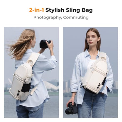 K&F CONCEPT Camera Sling Bag Crossbody Bag Camera Shoulder Backpack DSLR/SLR/Mirrorless Photography Bags Compatible with Canon/Nikon/Sony/Fuji/Gopro/DJI - color: White, size: Medium