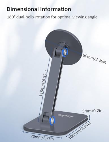 Aoviho Magnetic Phone Stand for MagSafe Adjustable - Aluminum Portable Phone Holder for Desk with 360° Rotating Head Compatible with iPhone 16/15/14/13/12 Pro Max and Magnetic Phone Case, Grey - color: Grey