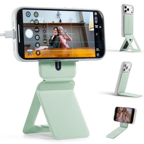 MOFT Phone Stand, Magnetic Phone Tripod Stand Stain-Resistant MOVAS Leather & Angle Adjustment & Strong Magnets Tripod for iPhone 17/16/15/14/13/12 (Included Metal Ring)-Peppermint - color: Peppermint, size: Without Card Slot