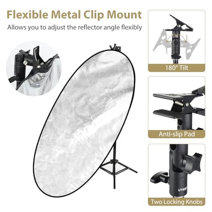 UTEBIT 35"x47" Photography Reflector with Stand, Include Clamp&Carrying Bag | 5-in-1 Oval Foldable Reflector, Translucent/Silver/Gold/White/Black Photography Reflector for Studio&Outdoor Lighting - size: 35x47 Inch