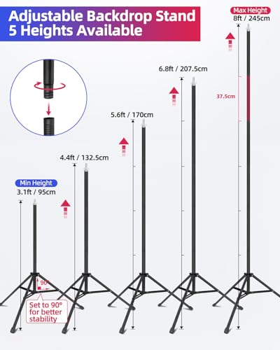 Backdrop Stand 10 x 8 Ft (WxH), Adjustable Photography Background Stand Support Kit with 6 Clamps & Carrying Bag for Photo Studio, Party, Wedding, Decoration, Projector Screen