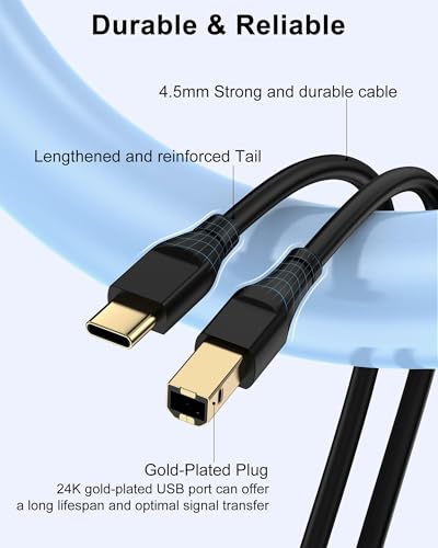 Printer Cable 20ft, Scanner USB C to USB B Cable for Epson, HP, Canon, Midi, Ethernet Print to Computer/Laptop/Pc-USB C MacBook Pro/Air/Mini,iPad Pro or Samsung Galaxy Midi Piano DAC Long Cord, 10Foot - size: 20FT, style: USB-C to USB-B