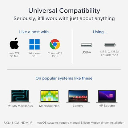 Plugable USB C to HDMI Adapter, Universal Video Graphics Adapter for USB 3.0 and USB-C Macs and Windows, Extend an HDMI Monitor up to 1440p@60hz