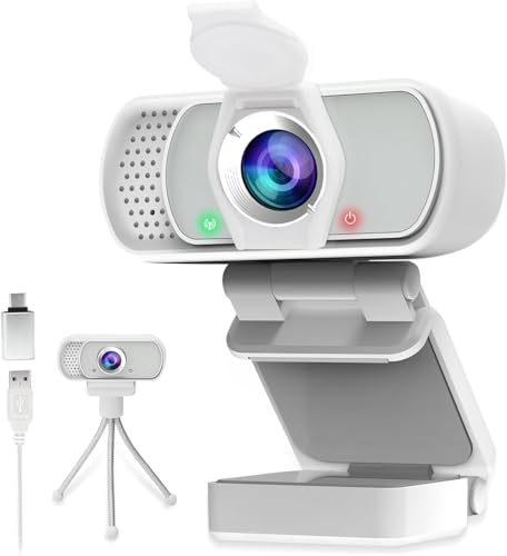 usb c webcam 1080P Webcam,Live Streaming Web Camera with Stereo Microphone, Desktop or Laptop USB Web 110 Degree View Angle, HD Web cam for Switch 2,Video Calling, Recording, Conferencing, Gaming - color: White (USB Type C)