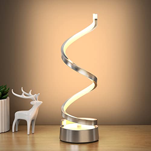 NUÜR Infinity Spiral LED Table Lamp, Dimmable Metallic Bedside Lamp with Touch Controller, 3 Colour Temperature, 15.8 Inch Height, Decorative Lamp for Home, Living Room & Office (Silver) - color: Silver