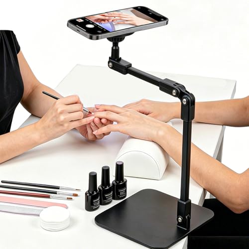 Magnetic Overhead Phone Mount for Nail, Adjustable Smartphone Holder for Desk, Stand for Cooking Videos, Content Creator, Live Streaming, Filming, Video Recording