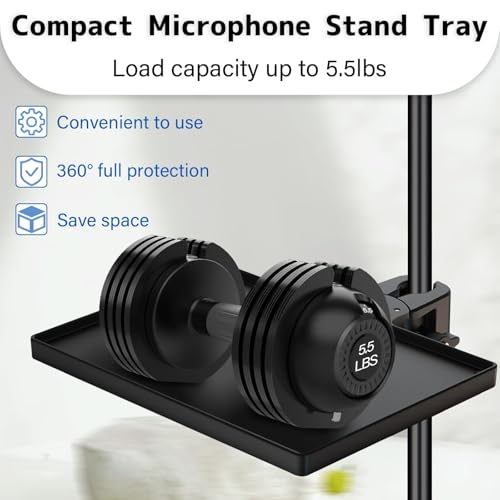 BILIONE Microphone Stand Tray with Crab Clamp, 10.6" x 7.8" Large Tray Shelf Attachment Clamp on Studio Music Floor Stands for Storage - style: Tray