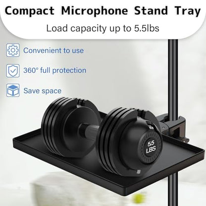 BILIONE Microphone Stand Tray with Crab Clamp, 10.6" x 7.8" Large Tray Shelf Attachment Clamp on Studio Music Floor Stands for Storage - style: Tray