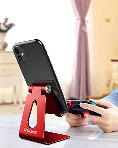 CreaDream Adjustable Cell Phone Stand, Phone Stand, Cradle, Dock, Holder, Aluminum Desktop Stand Compatible with Phone Xs Max Xr 8 7 6 6s Plus SE Charging, Accessories Desk,All Mobile Phones-Red - color: Red