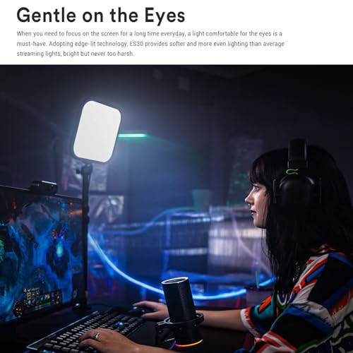 Godox ES30 Key Light, 2250Lumens Desk Light for Streaming with Extendable Desk Stand, 0-100% Brightness & 2800-6500k Color Temperature APP Control, Soft Light Panel for Streaming, Zoom Calls, YouTube