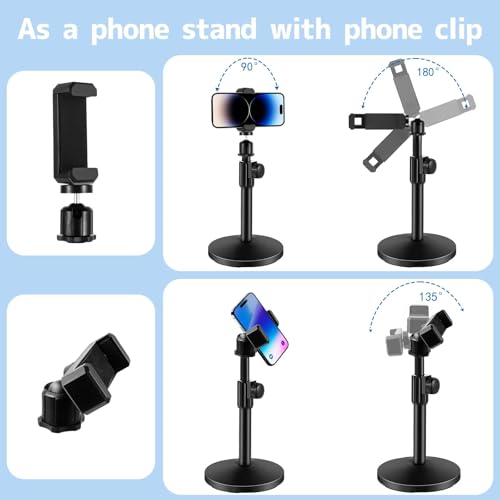 BILIONE Versatile Desktop Microphone Stand, Adjustable Table Mic Stand with Large Microphone Clip, Cell Phone Clip, 5/8" Male to 3/8" Female Metal Adapter (Pack of 2) - size: Large Clip (Pack of 2)