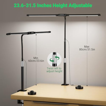 LED Desk Lamp with Clamp, 23.5-31.5 Inches, Black | 24W, 75 Lighting Modes, Flexible Neck Design, Telescopic Height, For Home Office Study Work Craft Paint - size: 2-Head Adjustable Height Desk Lamp