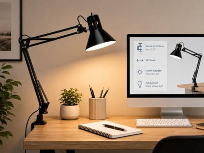 Bostitch Office VLF100 LED Swing Arm Desk Lamp with Clamp Mount, 36" Reach, Includes LED Bulb,Black - style: Clamp, Black