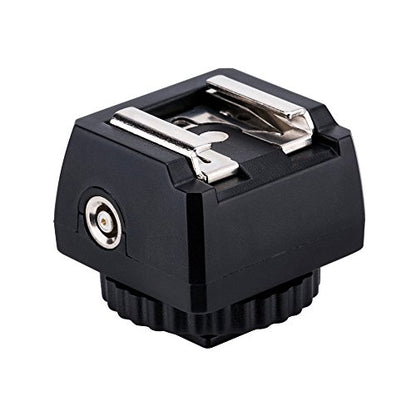 JJC Standard Hot Shoe Adapter with Extra PC sync Connection Port & 3.5mm Mini Phone Connection Port for Connecting Cameras to Additional Off-Camera Flash, Studio Light / Strobes or Other Accessories - size: Cold Shoe Foot on the Bottom