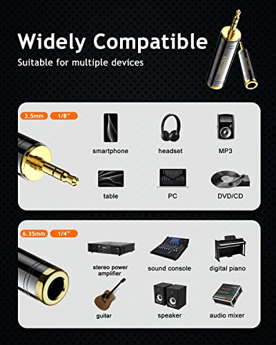 ANDTOBO 1/4'' to 3.5 mm Stereo Pure Copper Headphone Adapter, 3.5 mm(1/8'') Plug Male to 6.35 mm (1/4'') Jack Female Stereo Adapter for Headphone, Amp Adapter, Black 2-Pack
