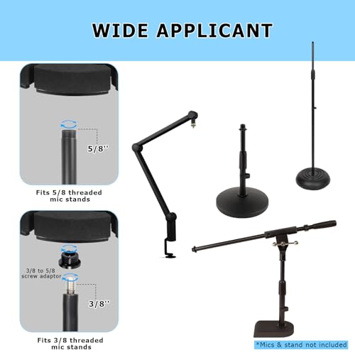 Multi Microphone Holder, Hold Up to 6 Microphones, Wired and Wireless Mic Holder for Stand, Aluminum, Black