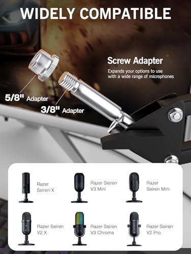 Seiren V3 Mini Boom Arm - Mic Arm for Razer Mini, Seiren V2, Seiren X and Most Microphone, Adjustable Boom Scissor Arm Stand with 3/8" to 5/8" Adapter by SUNMON
