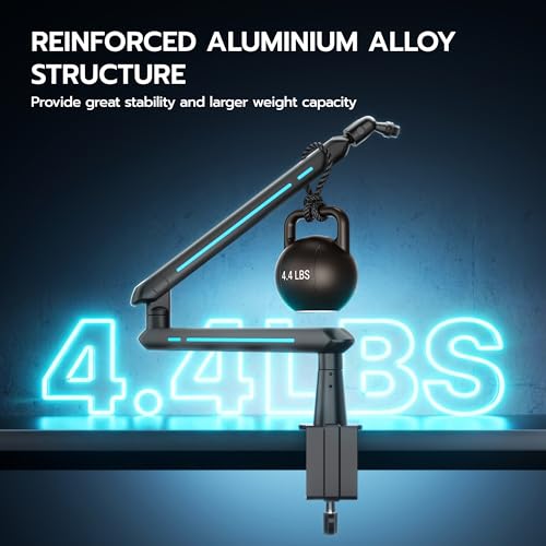 ARES WING Aluminum Low Profile Mic Arm with 4.4 lbs Load Capacity, Adjustable Microphone Boom Arm with 3/8” to 5/8” Screw Adapter, Desk Mount Mic Stand for Gaming Streaming Podcasting, Black - color: Black