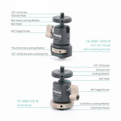 Tilta Mini Ball Head Mount | Adjust Angle of External Monitors or On-Board Lights | Ensures Accessories Stay Secure | Easy to Adjust (Cold Shoe) TA-MBH-CS-B - style: Cold Shoe