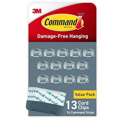Command Round Cord Clips, Damage-Free Hanging Cable Clips, No Tools Wall Clips for Hanging Electrical Cables of Christmas Decorations, 13 Clear Cord Clips and 16 Command Strips - size: 13 Clips, 16 Strips