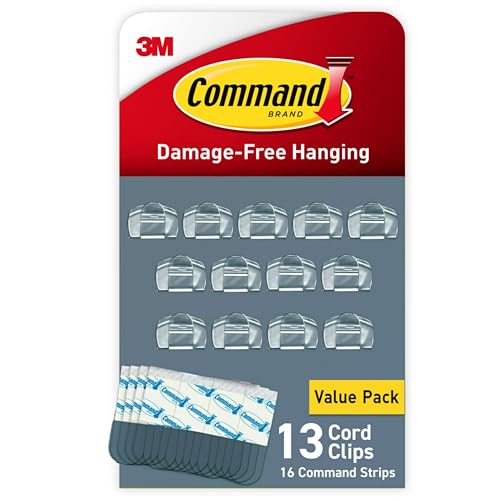 Command Round Cord Clips, Damage-Free Hanging Cable Clips, No Tools Wall Clips for Hanging Electrical Cables of Christmas Decorations, 13 Clear Cord Clips and 16 Command Strips - size: 13 Clips, 16 Strips