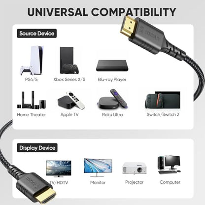Short HDMI Cable 1 FT 2-Pack, 48Gbps Ultra High Speed 8K HDMI 2.1 Cable Braided, 1 Foot HDMI Cable for Camera, Field Monitor, External Recorder, Laptop, PC,PS4/PS5, Soundbar, Splitter,Computer