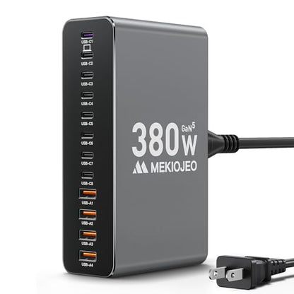 12 Ports Aluminum Alloy 380W Charging Station Fast USB C Charger Block 65W Laptop GaN Charger for MacBook Pro/Air/iPad Pro/iPhone (Gray) - color: Gray