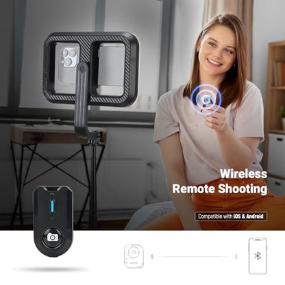 NEEWER Basics 10W Selfie Light with Tripod Stand, 1200mAh LED Square Ring Lighting, 72" Selfie Stick Phone Holder Compatible with iPhone, CRI90 3 Modes Remote for Travel Vlog Video Recording, NL100B