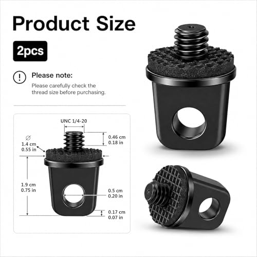2 Pcs 1/4"-20 Holder Camera Fixing Screw Camera Neck Strap Screw Quick Install Metal Screws Connecting Adapters with Rubber Padded for Tripod DSLR Cameras Shoulder Straps Wrist Straps Selfie Sticks