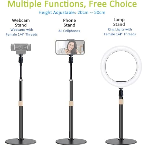 Webcam Stand Phone Holder [Extension-Type] Desktop Stand Flexible Gooseneck Video Stand Camera Mount for Cellphones, Logitech Webcam C922 C930e C920S C920 C615, Etc. (1/4" Threads)
