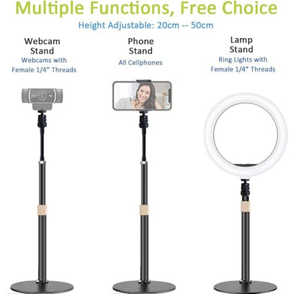 Webcam Stand Phone Holder [Extension-Type] Desktop Stand Flexible Gooseneck Video Stand Camera Mount for Cellphones, Logitech Webcam C922 C930e C920S C920 C615, Etc. (1/4" Threads)