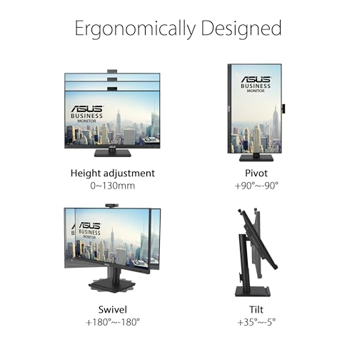 ASUS 24” 1080P Video Conferencing Monitor (BE249QFK) - IPS, 100Hz, Frameless, Full HD Webcam, Mic Array, Speakers, Height Adjustable, Ergonomic Design, Eye Care, Wall Mountable, 3 yr Warranty - style: 24" Webcam Mic Array