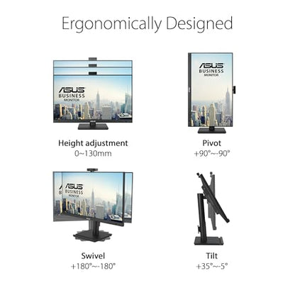 ASUS 24” 1080P Video Conferencing Monitor (BE249QFK) - IPS, 100Hz, Frameless, Full HD Webcam, Mic Array, Speakers, Height Adjustable, Ergonomic Design, Eye Care, Wall Mountable, 3 yr Warranty - style: 24" Webcam Mic Array