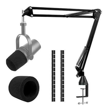 For Shure MV7 Boom Arm - Upgraded Mic Arm with Reduce Wind Noises Mic Foam Cover, Mic Stand with Cable Management, 3/8" to 5/8" Adapter Compatible with Most Microphone - color: MV7 Mic Stand