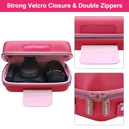 LTGEM Camera Case for Canon EOS Rebel T7 / R50 / R100 / R50 V / T6 / R8 / R10 / RP / SL3 / R5 / T100 DSLR SLR Camera and 18-55mm/18-45mm Lens with Shoulder Strap, Magenta+Pink - color: Magenta+Pink
